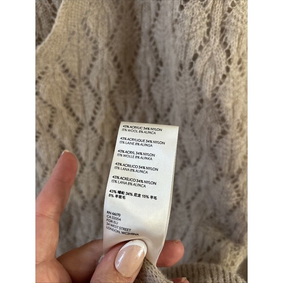 FREE PEOPLE Say Hello Oversized Sweater Small Taupe V-Neck Tunic Knit Wool Blend - Picture 6 of 8